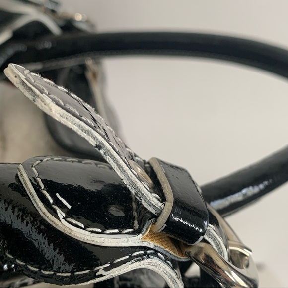 Cavalcanti Genuine Black Patent Leather Shoulder Bag Quilt Made In Italy Large - Picture 5 of 16